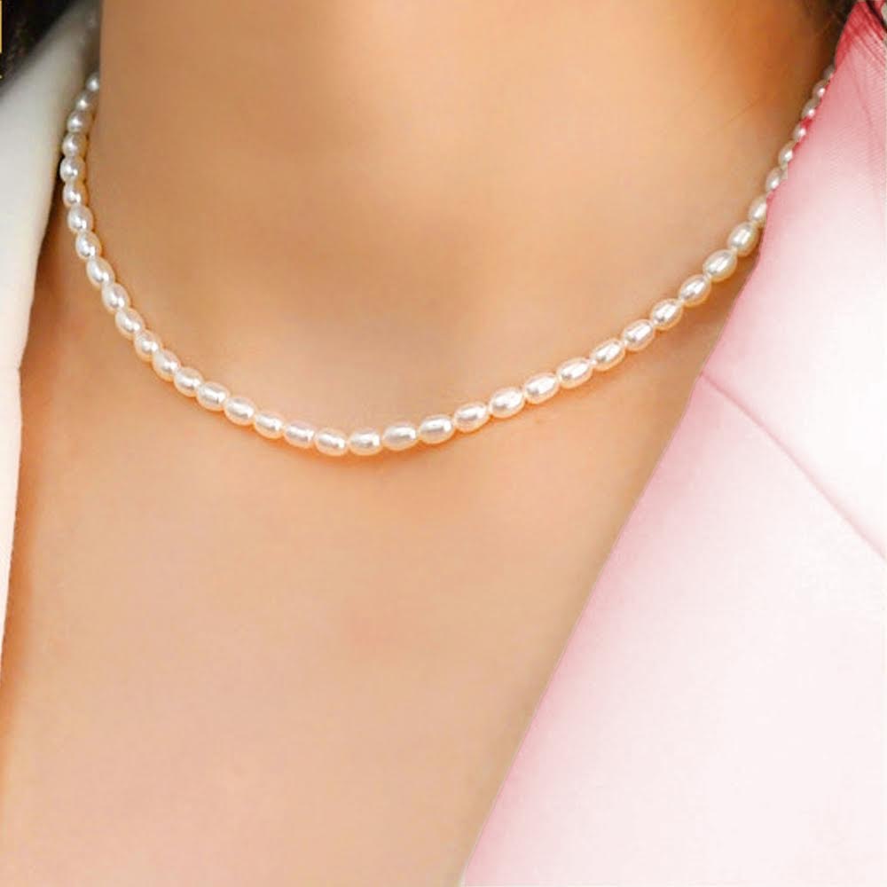 Tiny Rice Pearl Necklace With Sterling Silver Clasp, Freshwater Pearls DuskGrand